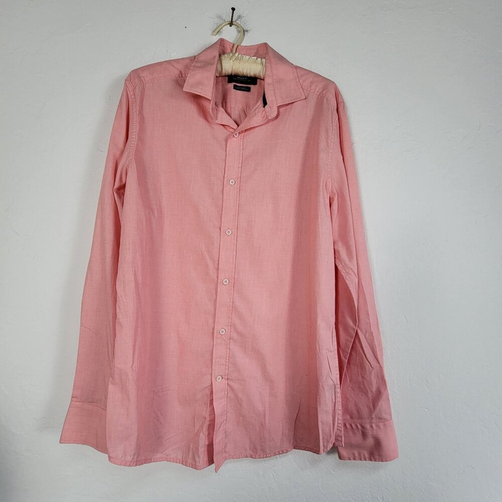 Mexx Metropolitan Mens Easy Care Pink Long Sleeve Button-Up Shirt Size 15 3/4